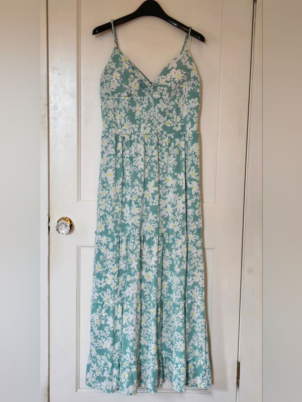 No Boundaries Aqua Floral Tiered Maxi Dress XL